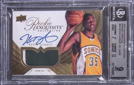 2007-08 UD "Exquisite Collection" Rookie Parallel #94 Kevin Durant Signed Patch Rookie Card (#09/35) – BGS MINT 9/BGS 10